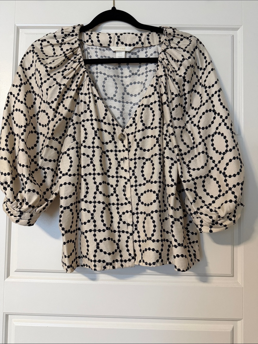 H&M Cream Blouse with Black Dot-Chain Print